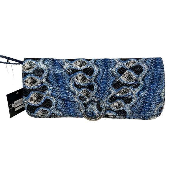 SR SQUARED Sondra Roberts Faux Reptile Snake Envelope Style Wristlet Clutch - Picture 3 of 9